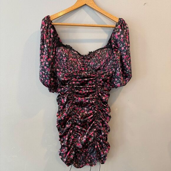 For Love & Lemons Melrose Black Floral Mini Dress L Coquette Sexy Valentines LBD - Picture 6 of 16